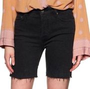 Free People Black Ash Denim Avery Raw Hems High Rise Bermuda Jean Shorts