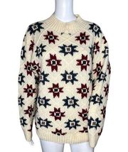 Woolrich Sweater Womens Large Cream Red Green Fair Isle Button Mock Neck Vintage