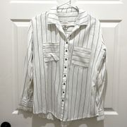 Billabong White & Black Striped Long Sleeve Button Down Top