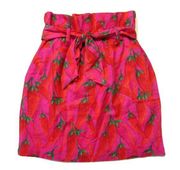 NWT Farm Rio Red Pepper Mini in Red Linen Blend Belted Paperbag Skirt XS