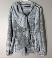 BLANC NOIR Jacket Drape Style Full Zip Soft Fleece Burnout Style Size Small Gray