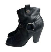 Harley Davidson Black Block Toe Booties Heels  Boots size 9