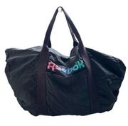 Vintage Reebok Black Nylon Rainbow Spellout Gym Bag Carry On Duffle Bag