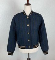 3.1 Phillip Lim Brocade cable print Varsity Bomber black & blue jacket RARE 2