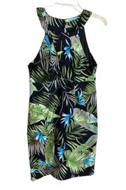 Connected Black Blue Green Floral Halter Dress Wm 12