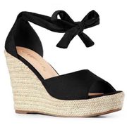 Allegra K Women's Black Lace Up Open Toe Platform Wedge Sandals Heels 7.5