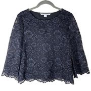 Diane Von Furstenberg Women's Krishna Top Navy Blue‎ Lace Size 6