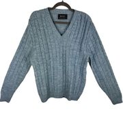 Jantzen Vintage Light Blue Long Sleeve V-Neck Cable Knit Pullover Sweater Size L