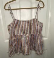 Loft Plaid Peplum Tie Strapped Top