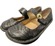 Alegria by PG Lite Black/Bronze Leather Zebra Mary Jane Comfort Shoes 8 Womens