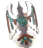 Unique Vintage Navajo Peyote Bird Turquoise & Coral Inlay- 925