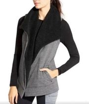 ATHLETA Gray Black Apres Anything Sherpa Fleece Open Front Vest Women's Medium