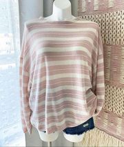 AllSaints Cassia Baby Pink Striped Slouchy Sweater Women’s Large