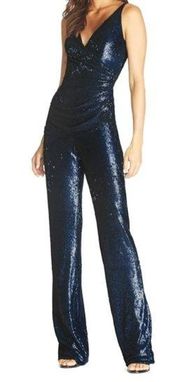 Dress The Population Sam Sequin Jumpsuit In Navy Night Sky Women’s Size XS