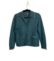 Dark Green Wool Blend Button Collared Sweater Cardigan