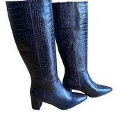 AQUATALIA Black Croc Embossed Knee High Boots Sz 7.5 Heel Brand New! Retail $725