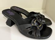 Indigo Clarks Womens 10 Med Black Leather High Heel Slides Sandals Open Toe Shoe