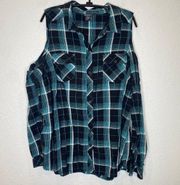 Torrid Plaid Cold Shoulder Long Sleeve Button Down Shirt EUC Sz 2X Cotton