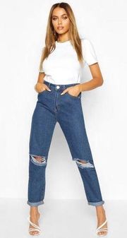 Boohoo Mid Rise Distressed Boyfriend Jeans size 12