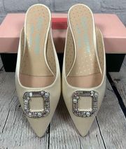 Kate Spade Women’s Buckle Up Slide Mule Shoes Ivory Bridal Pointed Toe NEW