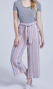 Seven7 Size 12 Linen Blend Pants Wide Leg Pastel Rainbow Striped High Waist Tie