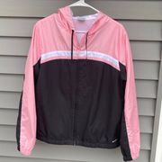 Vintage Nike size L full zip pink/black/white hooded windbreaker jacket