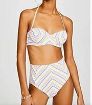 Kate Spade New York High Waist Bikini in Beach Stripe Seersucker Size Medium
