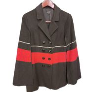 WORTH Wool Blend Cape Coat Black Double Breasted Red Stripe Size 8