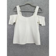 Leith Women's Blouse Off Shoulder Cold Shoulder Size Small Solid White