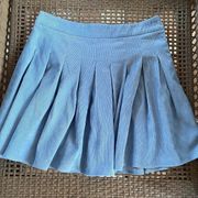 Blue Corduroy Pleated Mini Skirt