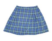 Vintage Y2K Cherokee Blue Plaid A-line Mini Skirt Floral Embroidered