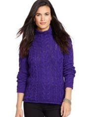 Lauren Ralph Lauren Cable Knit Mock Neck Turtleneck Knit Sweater- Size Medium