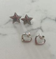 Sterling Silver Star and Heart Earrings