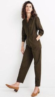 Seamed Coverall Jumpsuit in Grid Dot Size 8 Dark Olive Pockets