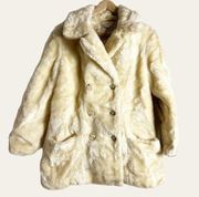 Vintage White Stag Cream Faux Fur Double Breasted Pea Coat Size 10