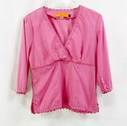 CYNTHIA STEFFE Pink V-Neck 3/4 Sleeve Blouse