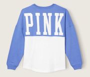 Victoria's Secret PINK Varsity Notch Neck Crew Pullover Sweatshirt Blue Small