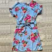 Nordstrom Blue Floral Boho Lightweight Shift Tie Dress XS