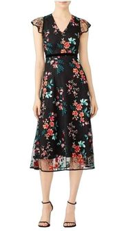 Hunter Bell Women Black Floral Lace Midi Dress Painterly Embroidery Lace Size 6