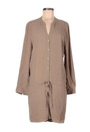 NWT Eileen Fisher Project Mocha Silk Georgette Crepe Mandarin Collar Romper L