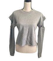 Missguided Grey Corset Tie Sleeve Terrycloth Sweatshirt Pullover size 4 Small