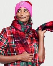 VICTORIA'S SECRET Color Block Beanie Hat & Cozy Plaid Scarf 2-pc