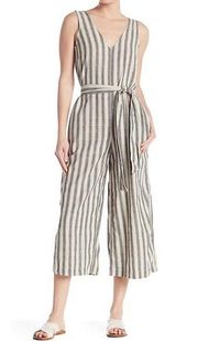 New  Striped Sleeveless Cropped Jumpsuit Cream Black