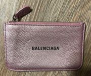 Balenciaga logo pink metallic zip card case minor flaw like rubbing pictured