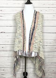 Copper Key Sleeveless Long Knit Cardigan Boho Festival Vest Crochet Size Small