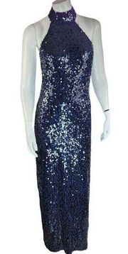 Wayf Womens Small Navy Fully Sequin Bodycon Halter Prom Formal Maxi Dress NWT