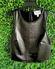 NWT - Olive and Oak Vegan Leather Sleeveless Black Top, Slightly Cropped