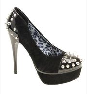 Selina Black Platform Velour Studded Heels