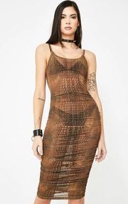 I.AM.GIA Selena Crocodile Dress Semi-Sheer Mesh Bodycon Ruched Tank Size XS