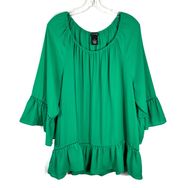 Curvy Emerald Green Chiffon Ruffle Hem Tunic Blouse Plus Size 2X